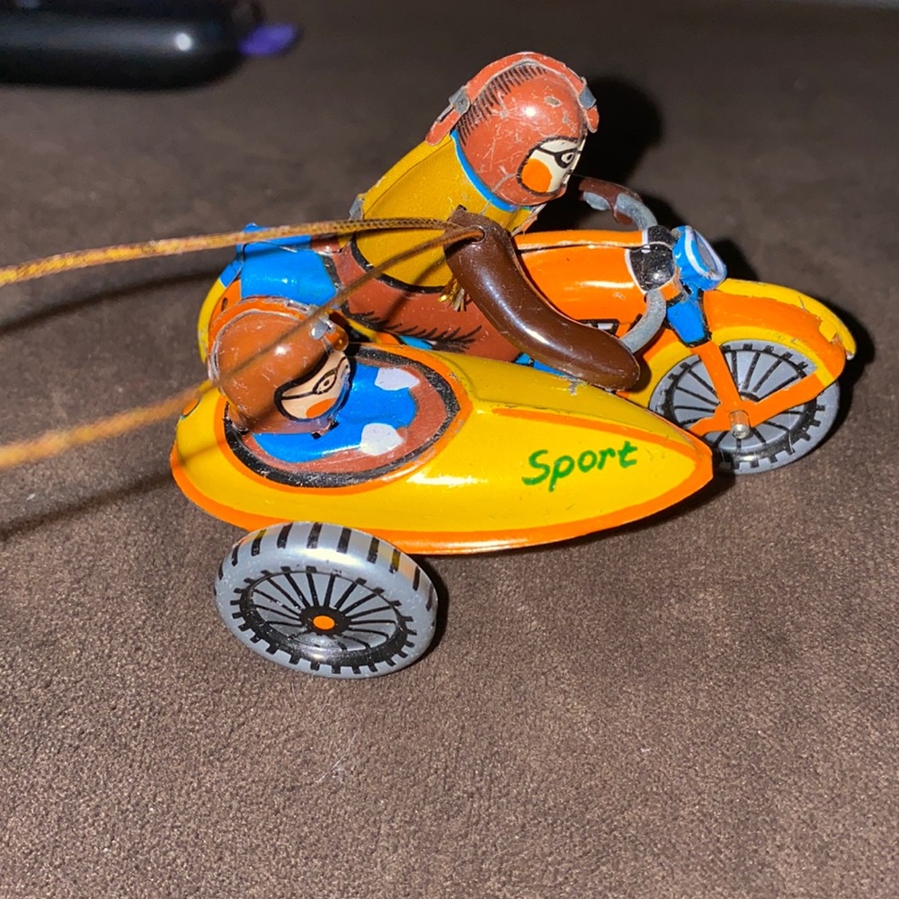 Metal friction Tin Toy Ornament Motorcycle & Side Car ZZ Toys Germany